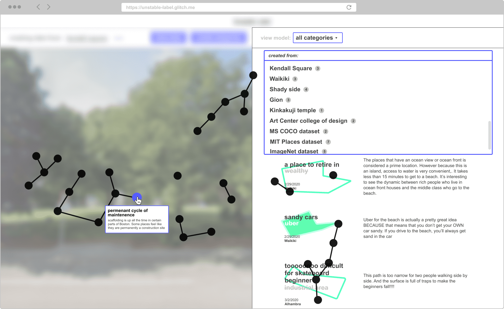 Interface screenshot focused on the model exploration features